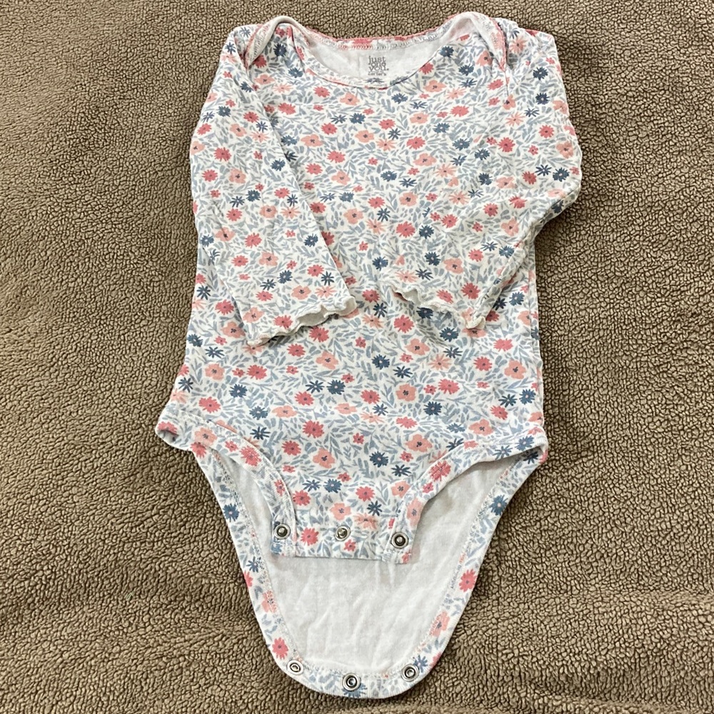 Floral Long-Sleeve Baby One-Piece Bodysuit - Pink & Blue
